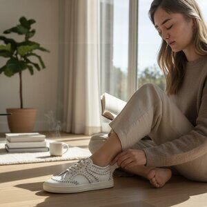 Alaia Tacco White Leather Bold Overcast Accent Stitch Lace-Up, Size 36 (US 6)